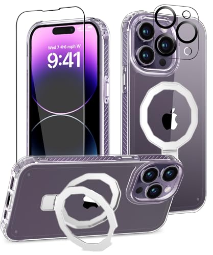 Magnetic for iPhone 14 Pro Max Case Built-in Seamless Stand, Clear | with Screen Protector + Camera Lens Protector, [Compatible with MagSafe] Protective Shockproof Slim Phone Case - color: Clear, size: iPhone 14 Pro Max 6.7"