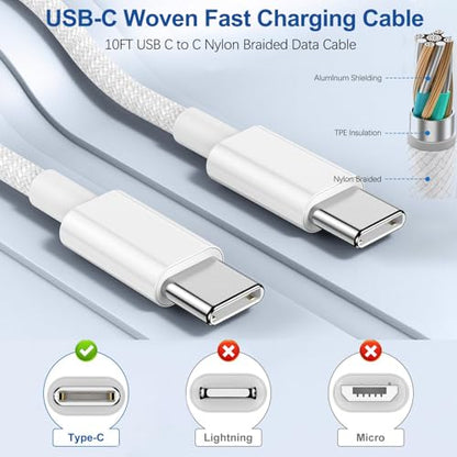 iPhone 17 16 Charger,2Pack USB C Wall Charger Block Chargers Fast Charging with 10FT USBC to C Woven Cable for iPhone 17/17 Pro/17 Pro Max/17 Air/iPhone 16/16 Plus/16 Pro Max/16E/15/15Pro,iPad Pro - size: 2PACK 10FT