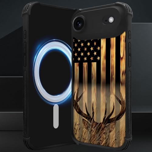 DJSOK Case for iPhone 17 Air,Compatible with MagSafe,Anti-Scratch Shockproof Case,Wood Grain American Flag Buck Hunter Deer - color: Wood Grain American Flag Buck Hunter Deer, size: iPhone 17 Air
