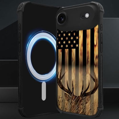 DJSOK Case for iPhone 17 Air,Compatible with MagSafe,Anti-Scratch Shockproof Case,Wood Grain American Flag Buck Hunter Deer - color: Wood Grain American Flag Buck Hunter Deer, size: iPhone 17 Air