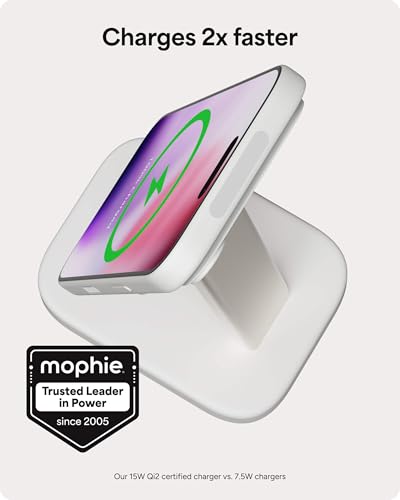 Mophie Wireless Charging Stand - Qi2-Certified, MagSafe Charger for iPhone - color: White, size: Charging Stand