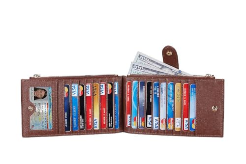 Travelambo RFID Wallet Women Large Size Bifold Multi Card Wallet Case with Zipper Pocke Credit Card Holder for Women - color: Brown Deep