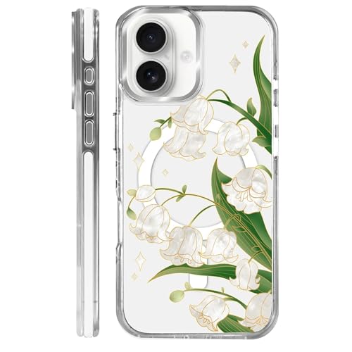 Clear Magnetic Case for iPhone 16 Plus, Slim Anti-Yellow Transparent Cover, Military Grade Protection, Phone Cases for iPhone 16 Plus, Lily of The Valley - color: A-Lily of the Valley, size: Iphone 16 Plus
