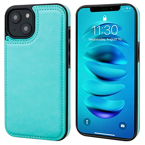 ONETOP for iPhone 14 Plus Wallet Case with Credit Card Holder,LightBlue | Kickstand,ID/Cash Holder,Case Wallet with Card Slots,Double Magnetic Clasp,Durable PU Leather Shockproof Cover for Women Men - color: Light Blue