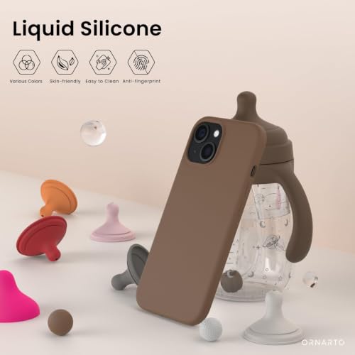 ORNARTO Compatible with iPhone 15 Case 6.1, Slim Liquid Silicone 3 Layers Full Covered Soft Gel Rubber Phone Case, Anti-Scratch Shockproof Protective Cover 6.1 Inch, Brown - color: Brown