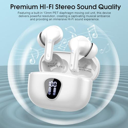 Wireless Earbuds, Bluetooth 5.4 Headphones HiFi Stereo, Bluetooth Earbuds - color: White