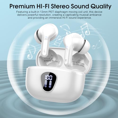 Wireless Earbuds, Bluetooth 5.4 Headphones HiFi Stereo, Bluetooth Earbuds - color: White