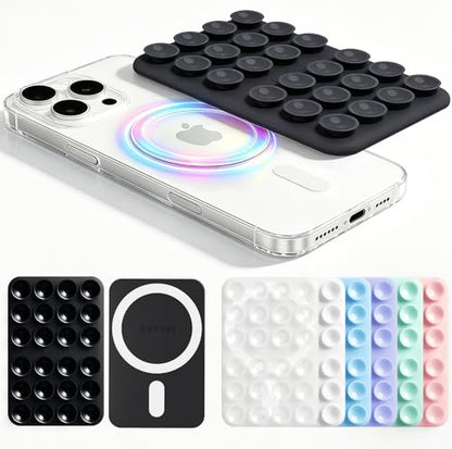 Anteel 2026 Upgraded Magnetic Suction Phone Grip for MagSafe Case, Suction Cup Phone Mount, Durable Magnet Silicone Portable Mount Stand for iPhone 12 to 17 Series, Hands-Free Video/Selfie (Black) - color: Black