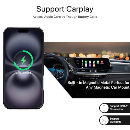 Battery Case for iPhone 16 Plus,Upgraded 12000mAh High Capacity Rechargeable Portable Extended Charger Case Wireless Charging Compatible with iPhone 16 Plus (6.7 inch) Charging Case & Carplay (Black) - size: iPhone 16 Plus (6.7 inch)