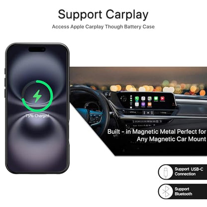 Battery Case for iPhone 16 Plus,Upgraded 12000mAh High Capacity Rechargeable Portable Extended Charger Case Wireless Charging Compatible with iPhone 16 Plus (6.7 inch) Charging Case & Carplay (Black) - size: iPhone 16 Plus (6.7 inch)
