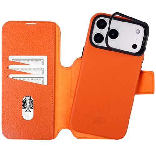 BLACKBROOK Wallet Case for iPhone 17 Pro – Burkley 2-in-1 Detachable Folio, MagSafe Compatible, RFID Blocking – Full Grain Leather with Natural Patina, 3 Card Slots, Premium Gift Box - color: Pebble Orange, size: iPhone 17 Pro