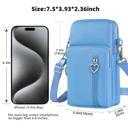 Small Crossbody Bag for Women, Multi Zip Pockets Nylon Wallet Purse Credit Card Holder with Detachable Hand Strap - color: Lightblue