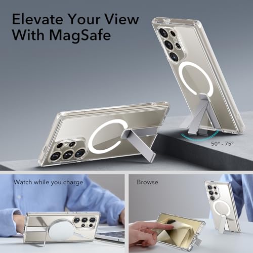 ESR for Samsung Galaxy S24 Ultra Magsafe Case with Kickstand, Wireless Charging Compatible with Magnetic, 3 Stand Modes, Military-Grade Protection, Shockproof Case Slim Fit for S24 Ultra, Clear - color: Magsafe Boost-Clear