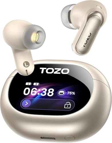 TOZO NC20 Pro Active Noise Cancelling Wireless Earbuds, Smart LCD Screen - color: Titanium Gold