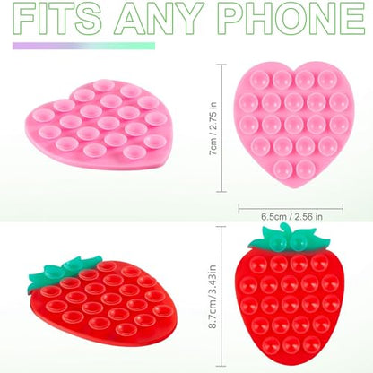 Suction Phone Grip, Strong Suction - Selfies on Mirror/Bathroom，Strawberry/Heart - color: Strawberry shape, Heart shape