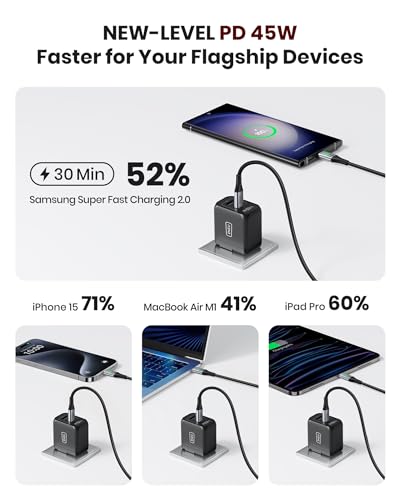 USB C Charger, INIU 2-Port 45W Super Fast Charger Type C, Mini Foldable PD PPS USB C Wall Charger Block by GaN Tech for Samsung Galaxy S23 Ultra iPhone 16 15 14 MacBook iPad Pro Steam Deck etc