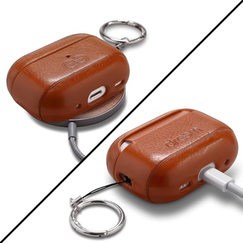 Dreem Om Case Cover with Keychain Clip Compatible with AirPods Pro 2/Pro, Protective One-Piece Hard Shell, Luxury Vegan Leather AirPod Pro Case 2nd/1st Generation with Separate Clip [Caramel] - color: Caramel, size: AirPods Pro 2