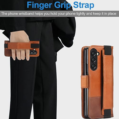KEZiHOME Genuine Leather Wallet Case for Samsung Galaxy Z Fold 6 - color: Khaki Brown, size: Galaxy Z Fold 6 Case