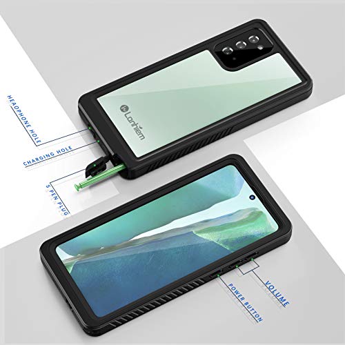 Lanhiem Galaxy Note 20 Case, Built-in Screen Protector with Fingerprint Film Waterproof Dustproof Case, Full Body Heavy Duty Protective Cover for Samsung Galaxy Note 20 6.7 inch (Black/Clear) - size: for Note 20
