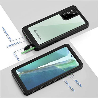 Lanhiem Galaxy Note 20 Case, Built-in Screen Protector with Fingerprint Film Waterproof Dustproof Case, Full Body Heavy Duty Protective Cover for Samsung Galaxy Note 20 6.7 inch (Black/Clear) - size: for Note 20