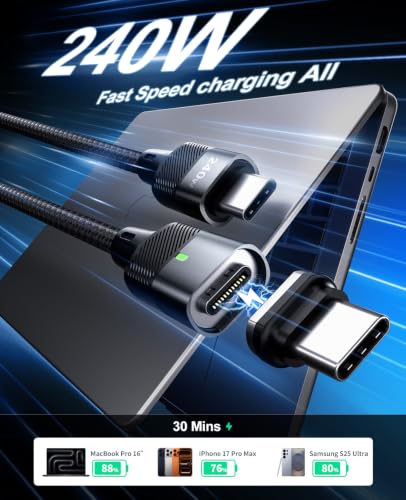 HanCenDa 24Pin USB C Magnetic Charging Cable 240W [2Pack, 4ft] - size: 4FT
