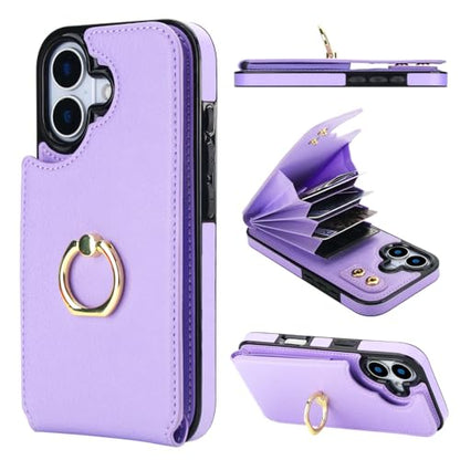 Folosu for iPhone 17 Case Wallet with Card Holder, Finger Ring Cover Purple - color: Purple