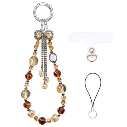 BEEFLYING Beaded Phone Charm Wrist Strap for Case - color: Brown