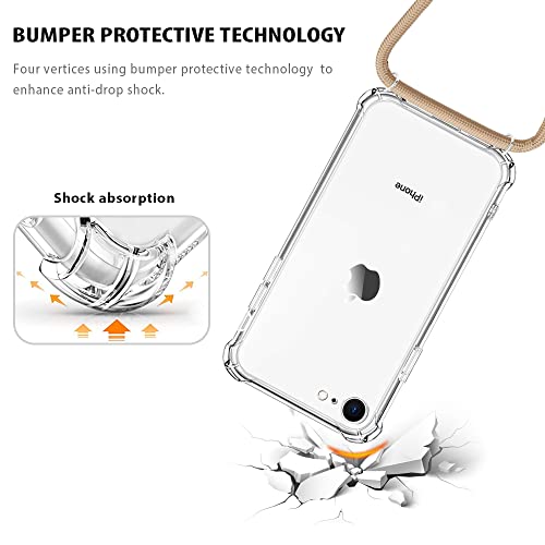 Crossbody Case for iPhone SE 3/2 (2022/2020),Crossbody Case for iPhone 7/8 [ with Adjustable Lanyard ] Clear Soft TPU Shockproof Phone Case for Women Girls - Beige - size: for iPhone 7/8/SE 2020
