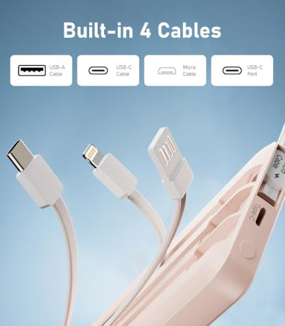 Portable Charger Built in 4 Cables, 10000mAh Power Bank, Blue&Pink - color: Blue&Pink