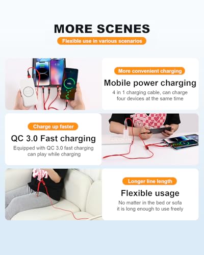 SIQIWO Multi USB C Cable Fast Charging 4FT/2 Pack, 4 in 1 Charger Cord - color: Red