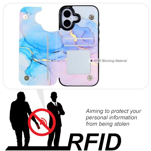 HAOPINSH Wallet Case with Card Holder for Phone 17, Pink Blue Marble Pattern Back Flip Folio PU Leather Kickstand Card Slots Case for Women Girls,Clasp Shockproof Cover 6.3" - color: Pink Blue Marble