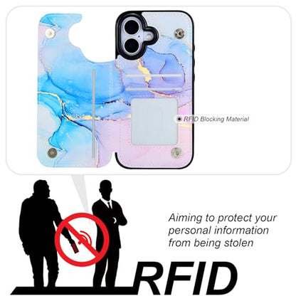 HAOPINSH Wallet Case with Card Holder for Phone 17, Pink Blue Marble Pattern Back Flip Folio PU Leather Kickstand Card Slots Case for Women Girls,Clasp Shockproof Cover 6.3" - color: Pink Blue Marble