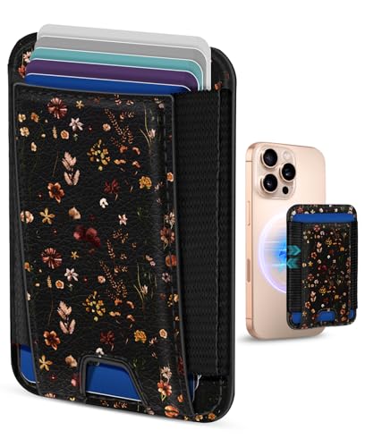 Compatible with Magsafe Wallet Magnetic Card Holder - for Women Leather Phone Wallet Fits 7 Cards Slim RFID Card Holder for iPhone 16/15/14/13/12 for Samsung S25 Ultra/S24 Ultra, Grow Flower - style: Grow Flower