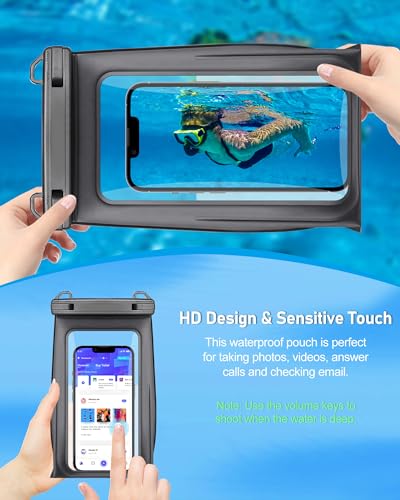 Large Waterproof Phone Pouch Universal Phone Waterproof Case for Phone IPX8 Water Proof Dry Bag with Wide Lanyard Large Capacity Waterproof Bag for Swimming Rafting - color: Black, Large Opening 5.1''