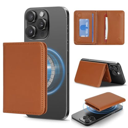 Lipvina For iPhone MagSafe Wallet with Kickstand - Magnetic Card Holder RFID Blocking Compatible with iPhone 17/16/15/14/13/12 Series Pro/Max/Plus (Brown) - color: Brown