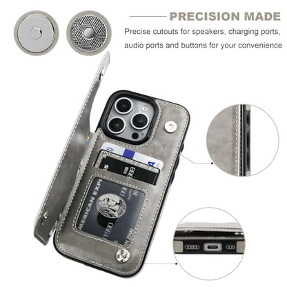 ONETOP for iPhone 16 Pro Wallet Case with Credit Card Holder,Gray | Kickstand,ID/Cash Holder,Case Wallet with Card Slots,Double Magnetic Clasp,Durable PU Leather Shockproof Cover for Women Men - color: Gray