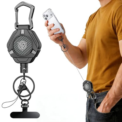 Oaridey Magnetic Anti Theft Phone Strap, Retractable Steel Cell Phone Lanyard with Heavy Duty Carabiner and 360° Metal Phone Tether Tab For Skiing, Hiking, Fishing, Concert and Traveling, 1 Pack - color: 1 Pack