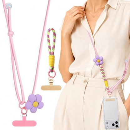 Swooflia Cell Phone Crossbody Lanyard for Women - Adjustable, Lightweight Strap with Tether Tabs for Travel Hiking Hands-Free - color: Floral Pink