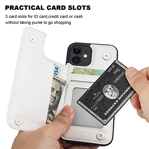 ONETOP for iPhone 12 & iPhone 12 Pro Wallet Case with Card Holder,White | Kickstand,ID/Cash Holder,Case Wallet with Card Slots,Double Magnetic Clasp,Durable PU Leather Shockproof Cover for Women Men - color: White