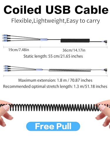 YACSEJAO 66W 90 Degree USB A to Multi USB C Spring Charging Cable, 6FT - style: USB A to 3 USB Type-C