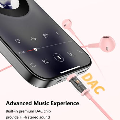 Wired Headphones USB C Earbuds Digital Sound Earphone with DAC Chip and Mic - color: Pink