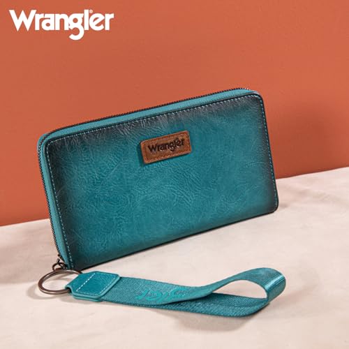 Wrangler Womens Wallet Wristlet Long Purse Designer Clutch Large Capacity Credit Card Holder for Women Men - color: B-Turquoise
