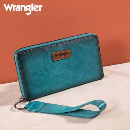 Wrangler Womens Wallet Wristlet Long Purse Designer Clutch Large Capacity Credit Card Holder for Women Men - color: B-Turquoise