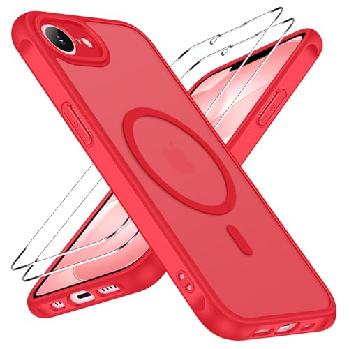 ivoler 3-in-1 Magnetic Case for iPhone 17e/16e 6.1'' with 2 Pack Screen Protector, [MagSafe Compatible] [Military Grade Drop Protection] Slim Translucent Shockproof Phone Cover- Red - color: Red, size: iPhone 17e/16e 6.1''