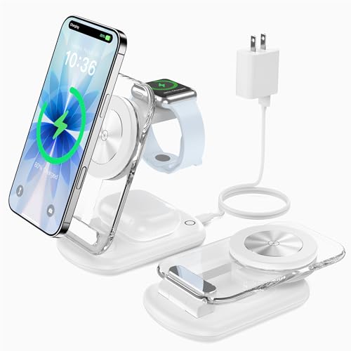 Mukiya 3 in 1 Magnetic Wireless Charging Station for Apple Devices - color: White