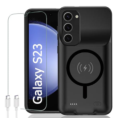 Battery Case for Galaxy S23,Upgraded 10000mAh Rechargeable Portable Extended Battery Pack Supported Qi Wireless Charging Case Compatible with Galaxy S23(6.1 inches) Charging Case-Black - size: Galaxy S23