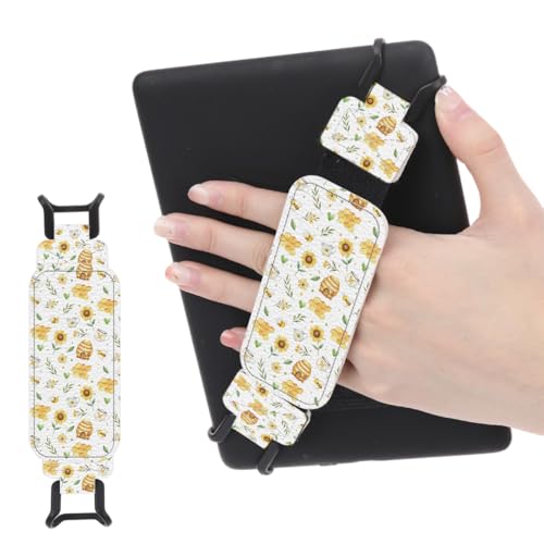 Secure Hand Strap for 6-7.5" Kindle and Tablets, Versatile Lightweight Faux Leather E-Book Grip Holder, Heavy-Duty E-Book Accessories for Reading Lover Gift (Bees and Flowers) - color: Bees and Flowers