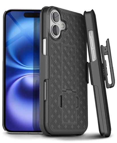 MOTIVE for iPhone 16 Plus Case with Belt Clip, Rigid, Kickstand | 6.7" | Ranger v1 Series, Black, 360° holster, open-top/open-bottom port access, textured grip, slim - size: iPhone 16 Plus