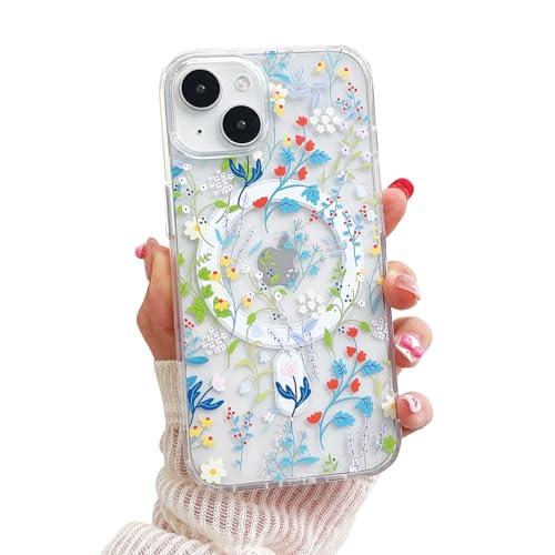 QLTYPRI Magnetic for iPhone 11 Case Compatible with Magsafe, Cute Floral Flower Aesthetic Phone Case Slim Clear Anti-Yellowing Shockproof Phone Cover for Girls Women - Colorful Floratopia - color: Colorful Floratopia, size: iPhone 11