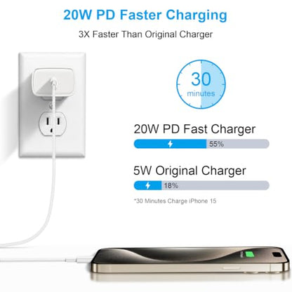 iPhone 17 16 15 Charger Fast Charging 10FT - 20W USB C Charger Block - color: White, size: 10FT